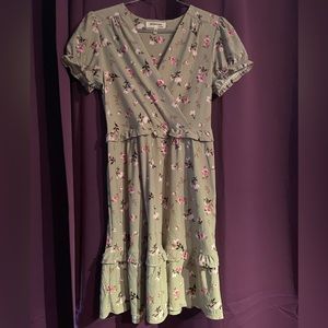 Sage green floral midi summer dress
